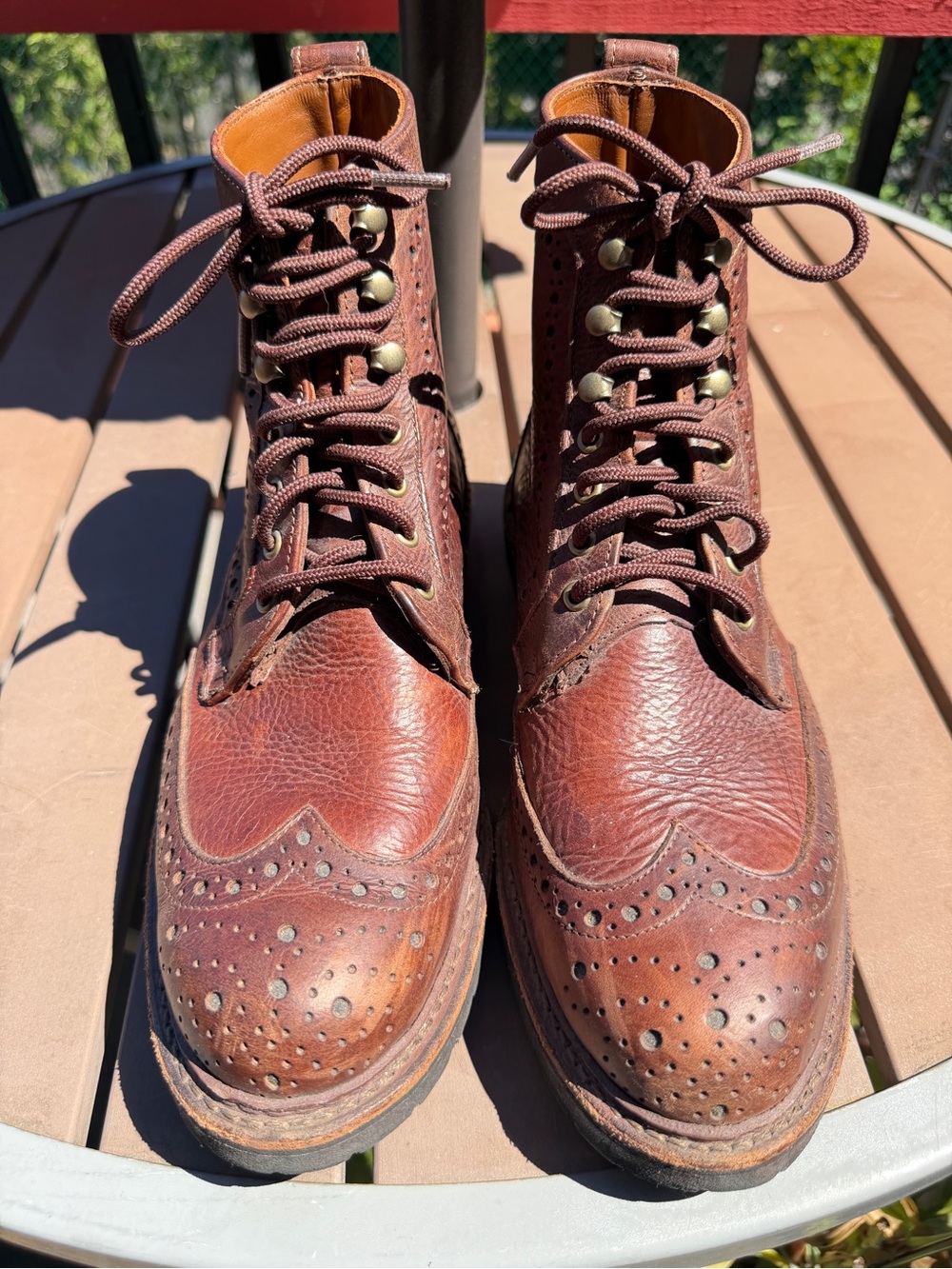 Allen Edmonds Brown Wingtip Brogue Leather Lace-Up  long branch Boots